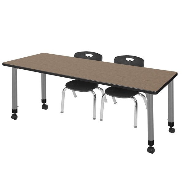 Regency Kee Mobile Adjustable Classroom Table W/ 2 Andy Mobile Chairs, 72 in W, 30 in L, Noble Oak - MT7230NOAPCGY45BK