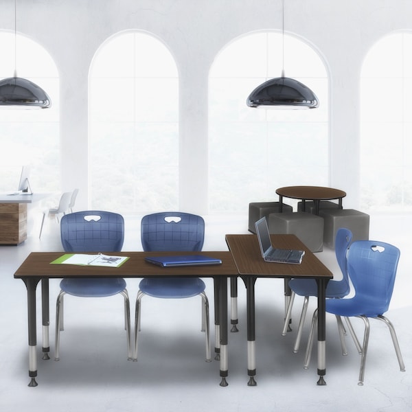 Regency Kee Adjustable Classroom Table W/ 2 Andy Stack Chairs, 60 in W, 24 in L, Neo Walnut - MT6024NWAPBK40NV
