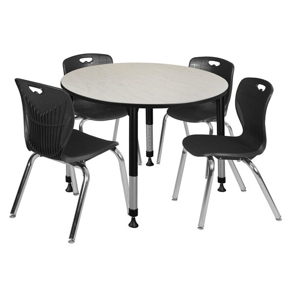 Regency Tables > Height Adjustable > Round Table & Chair Sets, 48 W, 48 L, 23-34 H, Maple - TB48RNDPLAPBK40BK