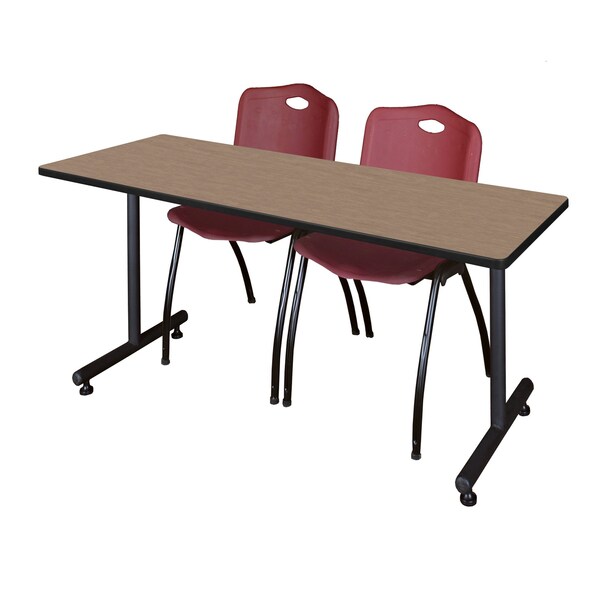 Regency Kobe T-Base Training Seminar Table W/ 2 M Stack Chairs, 72 in W, 24 in L, Noble Oak - MKTRCT7224NO47BY