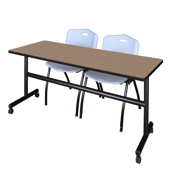 Regency Kobe Flip-Top Training Nesting Table W/ 2 M Stack Chairs, 72 in W, 24 in L, Noble Oak - MKFT7224NO47GY