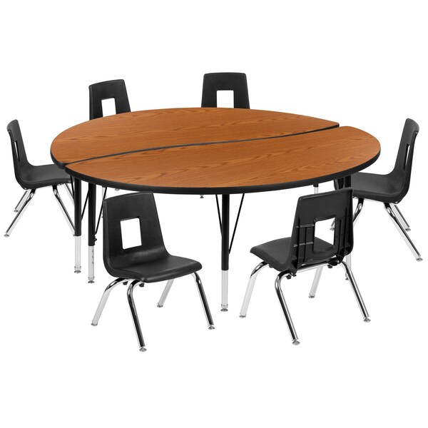Flash Furniture 60" Circle Wave Oak Table Set-14" Stack Chairs - XU-GRP-14CH-A60-HCIRC-OAK-T-P-GG