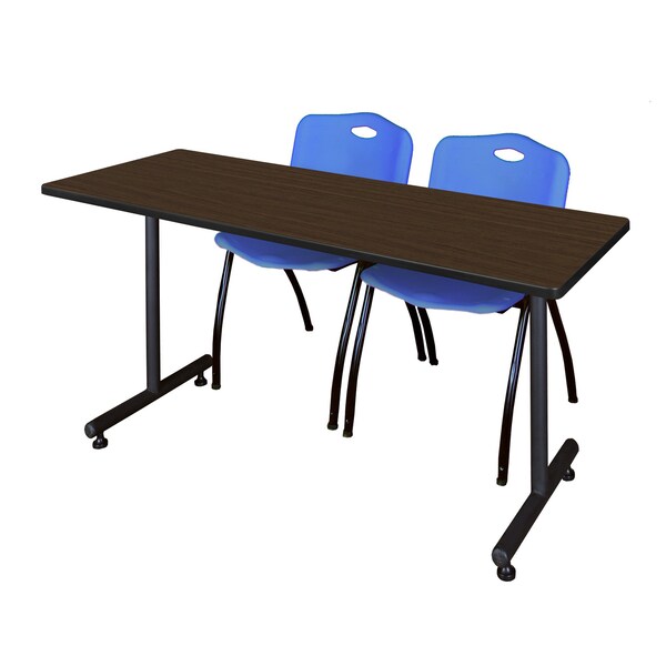 Regency Kobe T-Base Training Seminar Table W/ 2 M Stack Chairs, 66 in W, 24 in L, Neo Walnut - MKTRCT6624NW47BE