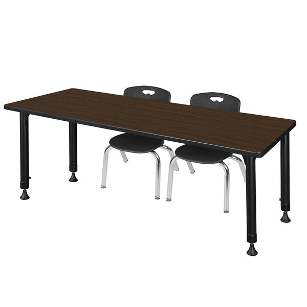 Regency Kee Adjustable Classroom Table W/ 2 Andy Stack Chairs, 72 in W, 30 in L, Neo Walnut - MT7230NWAPBK45BK