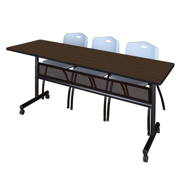 Regency Kobe Flip-Top Privacy Nesting Table W/ 2 M Stack Chairs, 84 in W, 24 in L, Neo Walnut - MKFTM8424NW47GY