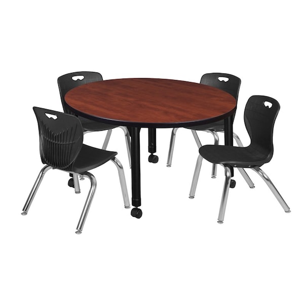 Regency Tables > Height Adjustable > Round Mobile Table & Chair Sets, 42 W, 42 L, 23-34 H, Cherry - TB42RNDCHAPCBK45BK