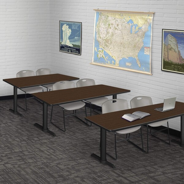 Regency Cain T-Base Training Seminar Table W/ 2 Zeng Stack Chairs, 66 in W, 24 in L, Neo Walnut - MTRCT6624NW44BE