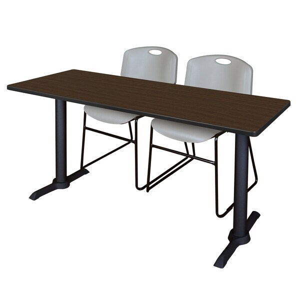 Regency Cain T-Base Training Seminar Table W/ 2 Zeng Stack Chairs, 66 in W, 24 in L, Neo Walnut - MTRCT6624NW44BE