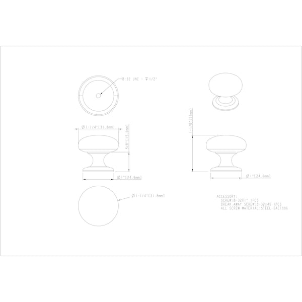Elements By Hardware Resources 1-1/4" Diameter Satin Bronze Florence Cabinet Mushroom Knob - 2980SBZ