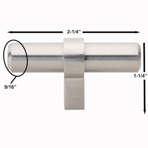 Gliderite Hardware 2-1/4 in. Satin Nickel Solid Steel Cabinet T-Knob - 4002-T-SS, 5PK - 4002-T-SS-5