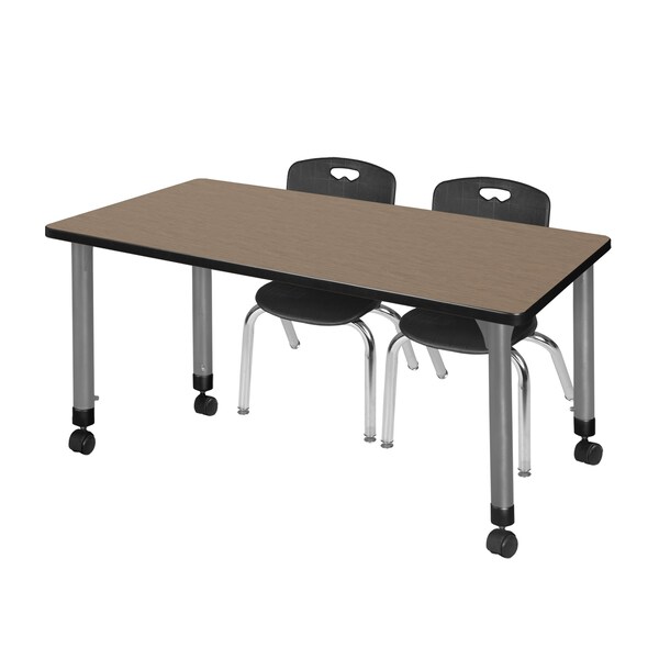 Regency Kee Mobile Adjustable Classroom Table W/ 2 Andy Mobile Chairs, 48 in W, 30 in L, Noble Oak - MT4830NOAPCGY45BK