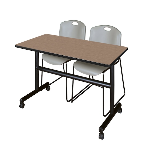 Regency Kobe Flip-Top Training Nesting Table W/ 2 Zeng Stack Chairs, 48 in W, 24 in L, Noble Oak - MKFT4824NO44GY
