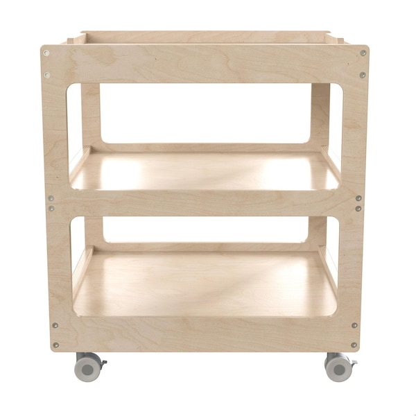 Flash Furniture Bright Beginnings Commercial 3 Shelf Square Space Saving Wooden Mobile Classroom Storage Cart, Locking Caster Wheels, Kid Friendly Design, Natural - MK-ME14795-GG