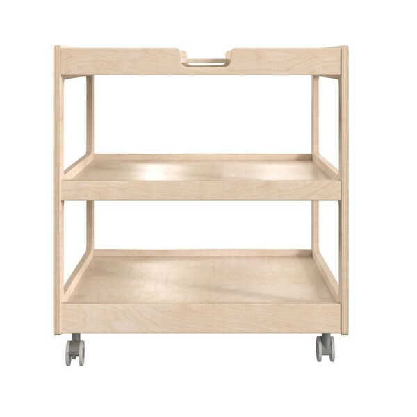 Flash Furniture Bright Beginnings Commercial 3 Shelf Square Space Saving Wooden Mobile Classroom Storage Cart, Locking Caster Wheels, Kid Friendly Design, Natural - MK-ME14795-GG