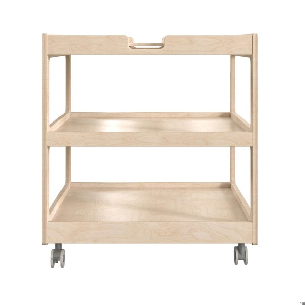 Flash Furniture Bright Beginnings Commercial 3 Shelf Square Space Saving Wooden Mobile Classroom Storage Cart, Locking Caster Wheels, Kid Friendly Design, Natural - MK-ME14795-GG