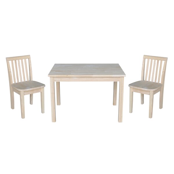 International Concepts Rectangle Table with 2 Mission Juvenile Chairs, 24 in W, 33.1 in L, 22.2 in H, Wood, Unfinished - K-2532-263-2