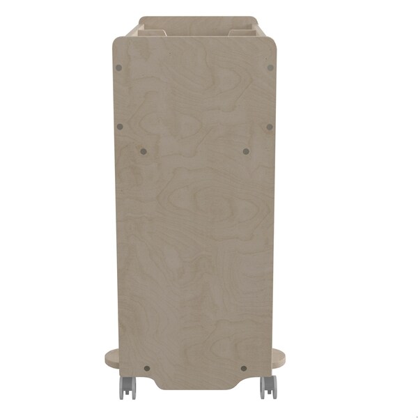 Flash Furniture Bright Beginnings Commercial Double Sided Space Saving Wooden Mobile Storage Cart with Clear Back, Locking Casters and 6 Storage Compartments, Natural - MK-KE24268-GG