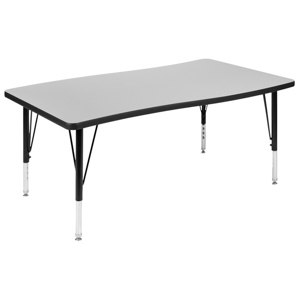 Flash Furniture Oval 47.5 W, 76 L, 25.25 H, Chrome, Laminate, Particleboard, Steel, Grey - XU-GRP-A3048CON-48-GY-T-P-GG