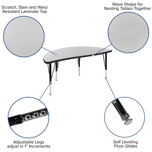 Flash Furniture Oval 47.5 W, 76 L, 25.25 H, Chrome, Laminate, Particleboard, Steel, Grey - XU-GRP-A3048CON-48-GY-T-P-GG
