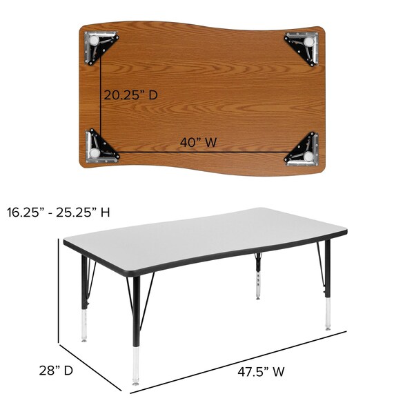 Flash Furniture Oval 47.5 W, 76 L, 25.25 H, Chrome, Laminate, Particleboard, Steel, Grey - XU-GRP-A3048CON-48-GY-T-P-GG