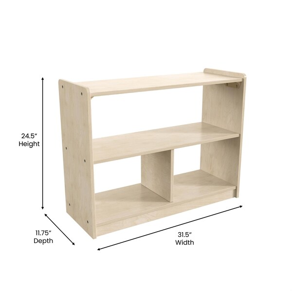 Flash Furniture Bright Beginnings Commercial Grade 3 Section Modular Wooden Classroom Open Storage Unit, Safe, Kid Friendly Design, Natural - MK-KE23933-GG
