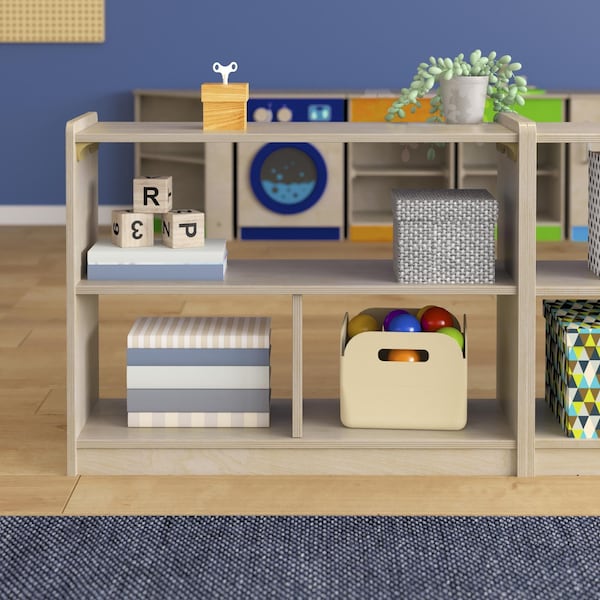 Flash Furniture Bright Beginnings Commercial Grade 3 Section Modular Wooden Classroom Open Storage Unit, Safe, Kid Friendly Design, Natural - MK-KE23933-GG