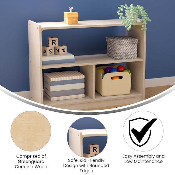 Flash Furniture Bright Beginnings Commercial Grade 3 Section Modular Wooden Classroom Open Storage Unit, Safe, Kid Friendly Design, Natural - MK-KE23933-GG