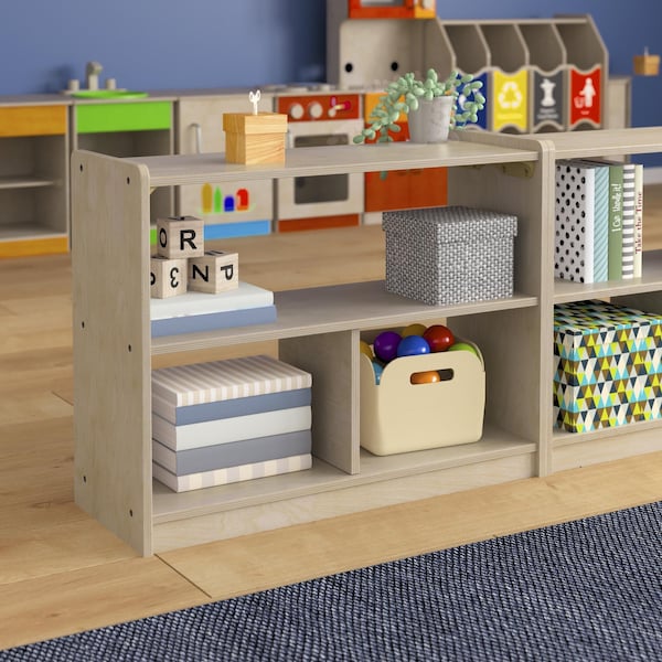 Flash Furniture Bright Beginnings Commercial Grade 3 Section Modular Wooden Classroom Open Storage Unit, Safe, Kid Friendly Design, Natural - MK-KE23933-GG