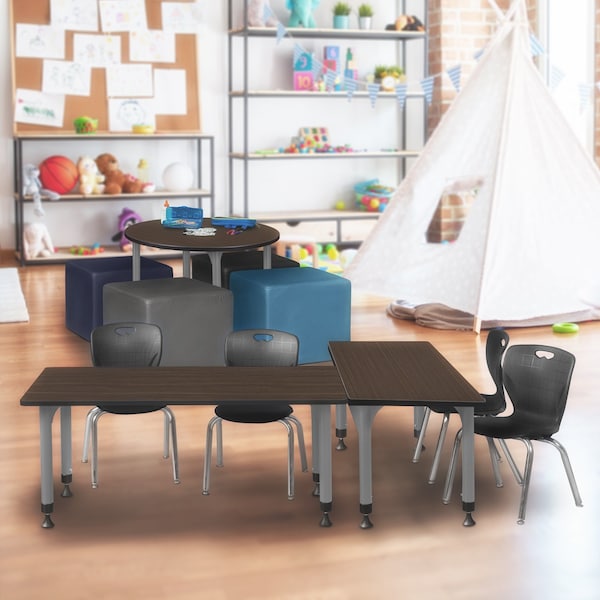 Regency Kee Adjustable Classroom Table W/ 2 Andy Stack Chairs, 48 in W, 24 in L, Neo Walnut - MT4824NWAPGY45BK