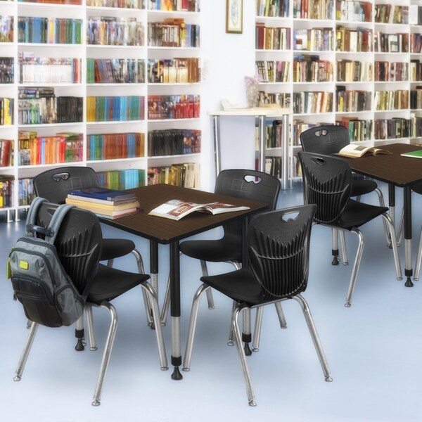 Regency Square Kee Adjustable Classroom Table W/ 4 Andy Stack Chairs, 30 in W, 30 in L, Neo Walnut - TB3030NWAPBK40BK