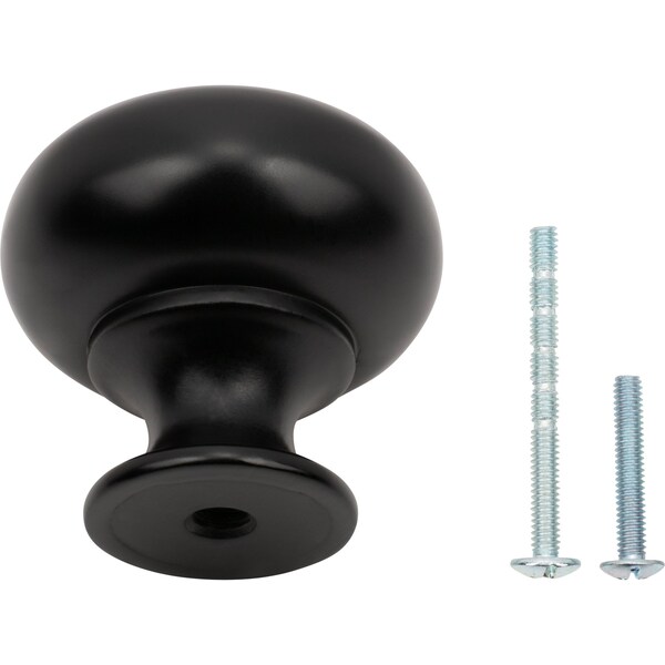 Designperfect 1-1/4 Diameter Round Cabinet Knob, Matte/Flat Black - DPA-R31KBLK