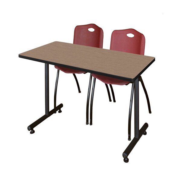 Regency Kobe T-Base Training Seminar Table W/ 2 M Stack Chairs, 48 in W, 30 in L, Noble Oak - MKTRCT4830NO47BY