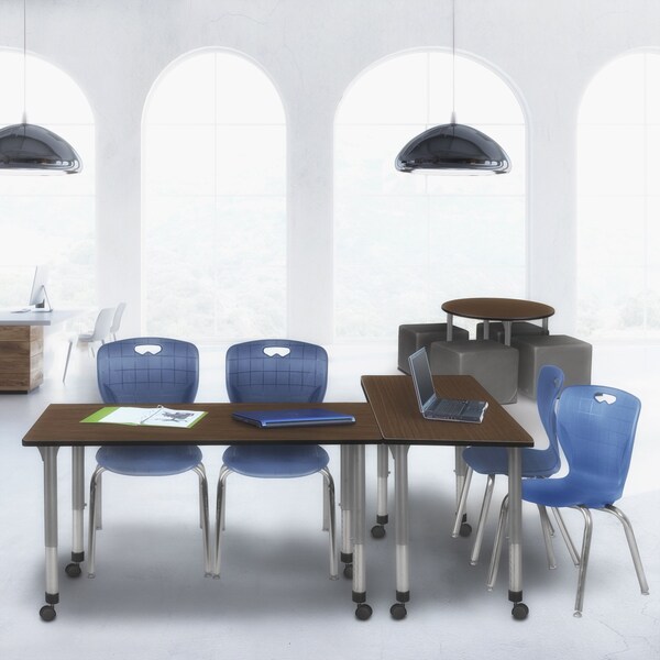 Regency Kee Mobile Adjustable Classroom Table W/ 2 Andy Mobile Chairs, 48 in W, 30 in L, Neo Walnut - MT4830NWAPCGY40NV