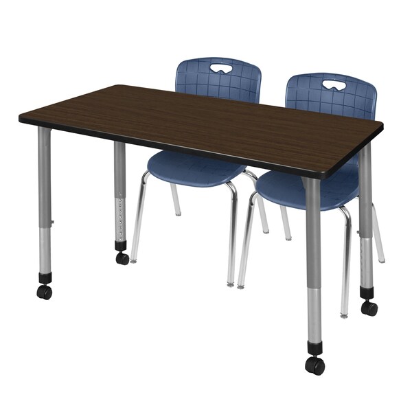 Regency Kee Mobile Adjustable Classroom Table W/ 2 Andy Mobile Chairs, 48 in W, 30 in L, Neo Walnut - MT4830NWAPCGY40NV