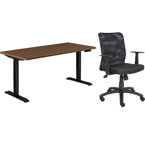 Interion By Global Industrial Interion Height Adjustable Table with Chair Bundle, 60inW x 30inD, Walnut W/ Black Base - 695780WN-B