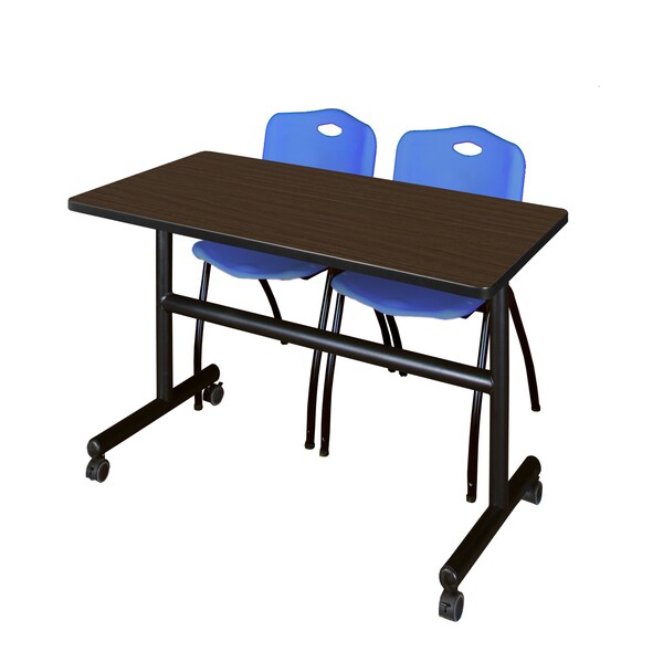 Regency Kobe Flip-Top Training Nesting Table W/ 2 M Stack Chairs, 48 in W, 24 in L, Neo Walnut - MKFT4824NW47BE