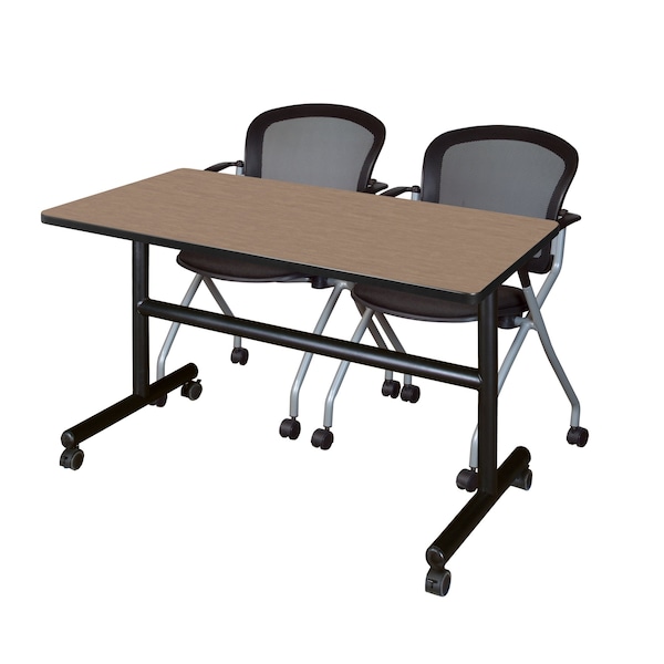 Regency Kobe Flip-Top Training Nesting Table W/ 2 Cadence Nest Chairs, 42 in W, 24 in L, Noble Oak - MKFT4824NO23BK