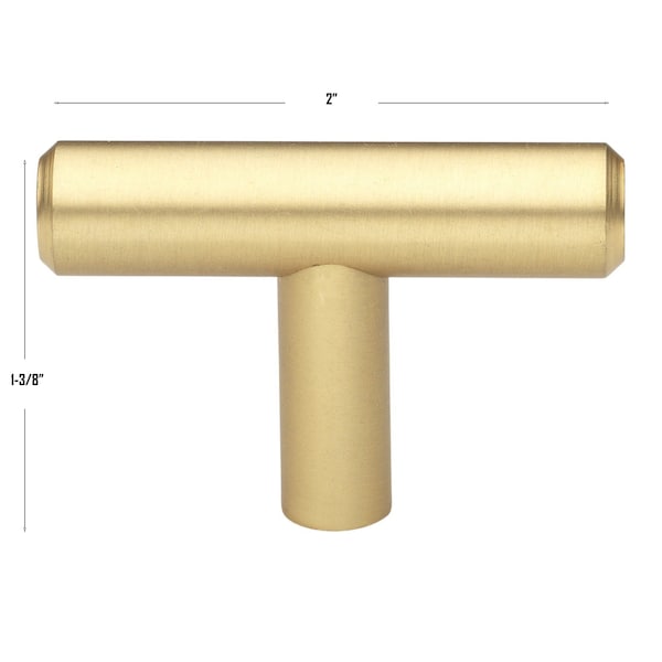 Gliderite Hardware 2 in. Solid Steel Satin Gold Cabinet T-Knob - 5002-T-SG, 10PK - 5002-T-SG-10