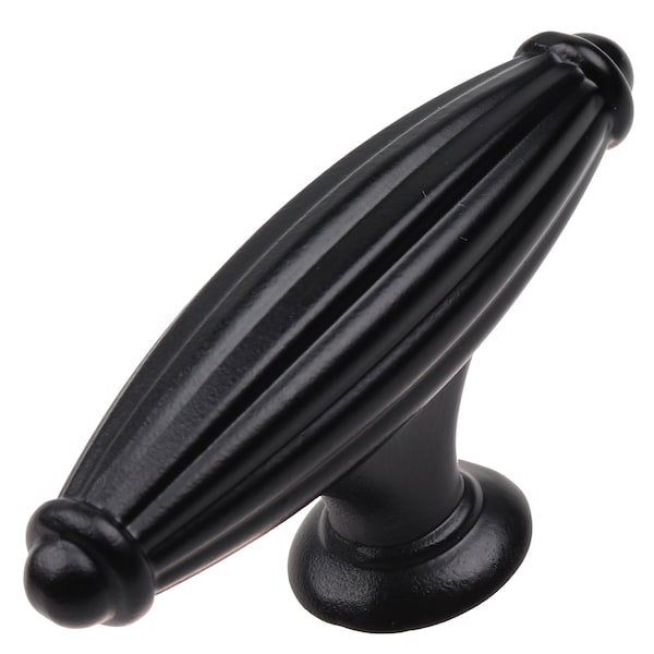 Gliderite Hardware 2-1/2 in. Matte Black Fluted Cabinet T-Knob - 4047-MB, 25PK - 4047-MB-25