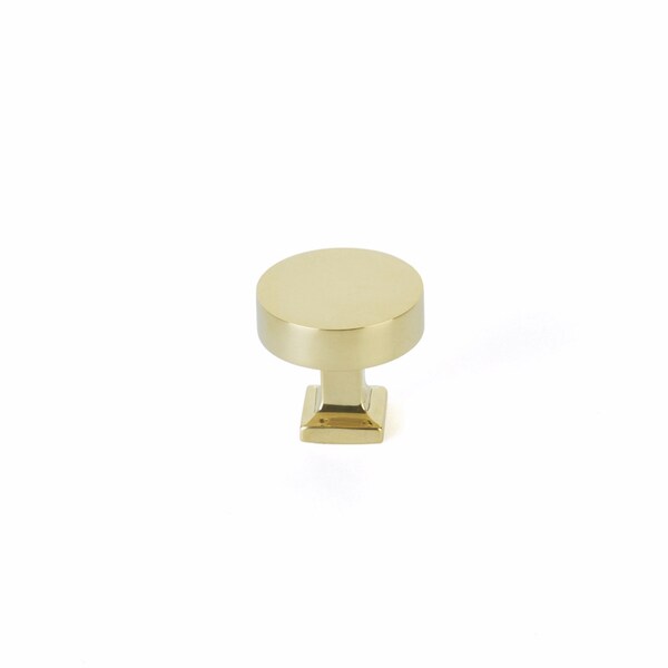 Schaub 1-1/4in Diameter Haniburton Cabinet Knob with Square Base Unlacquered Brass Finish - 469-UNBR