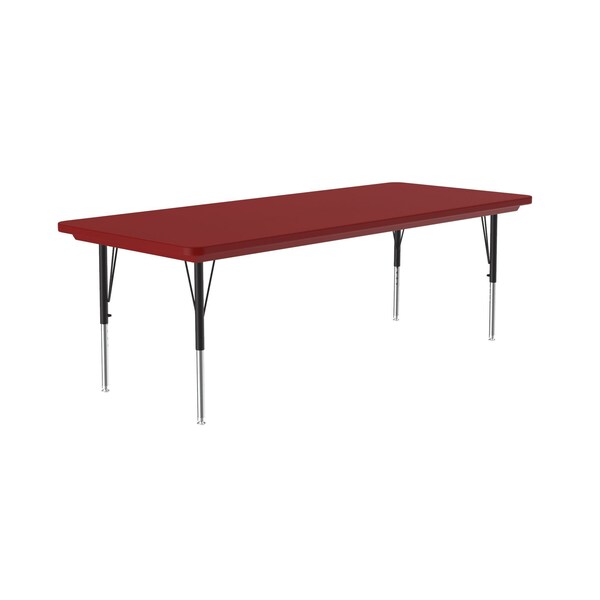 Correll Rectangle Adjustable Height Activity Kids School Plastic Blow Molded Table, 30" W, 72" L, Red - AR3072-REC-25