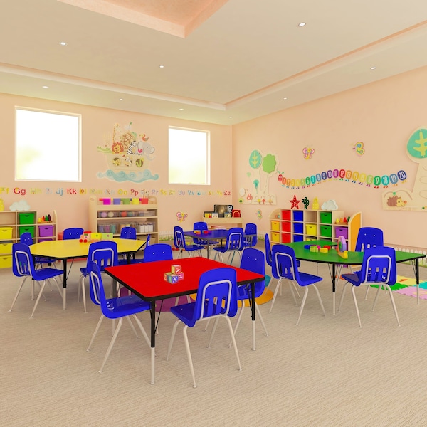 Correll Horseshoe Adjustable Height Activity Kids School Table, 60" W, 66" L, 19" to 29" H, Gray Granite - AM6066-HOR-15