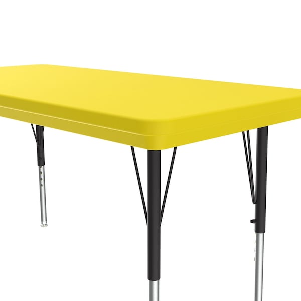 Correll Rectangle Adjustable Height Activity Kids School Plastic Blow Molded Table, 24" W, 48" L, Yellow - AR2448-REC-28
