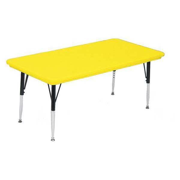 Correll Rectangle Adjustable Height Activity Kids School Plastic Blow Molded Table, 24" W, 48" L, Yellow - AR2448-REC-28