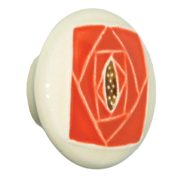 Acorn Mfg Lg Rd Off White with Sq Orange Rose - PR5YP