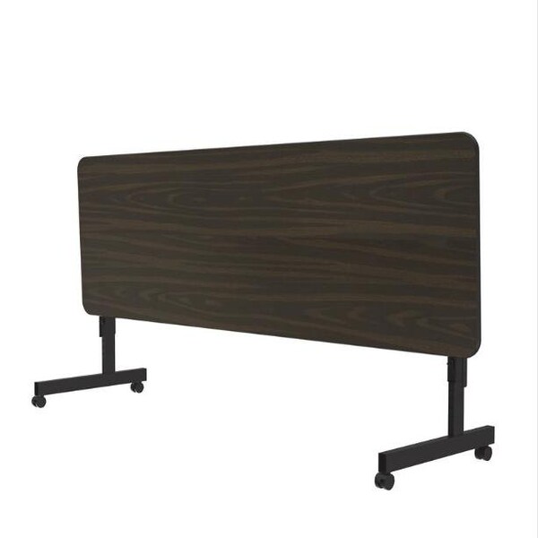 Correll Rectangle Econoline TFL Flip Top Table, 60 in W, 23 in to 31 in H, Particleboard Top, Walnut - FTM2460TF-01