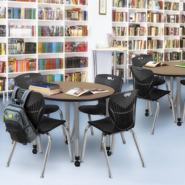 Regency Round Kee Mobile Adjustable Classroom Table W/ 4 Andy Chairs, 36 in W, 36 in L, Noble Oak - TB36RNDNOAPCGY40BK