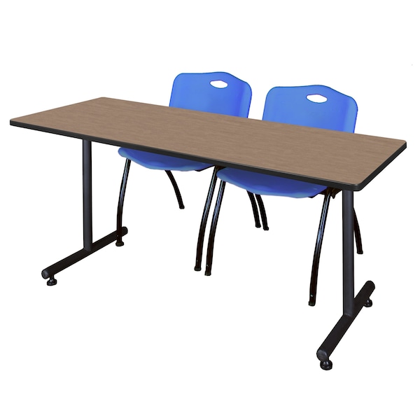 Regency Kobe T-Base Training Seminar Table W/ 2 M Stack Chairs, 60 in W, 24 in L, Noble Oak - MKTRCT6024NO47BE