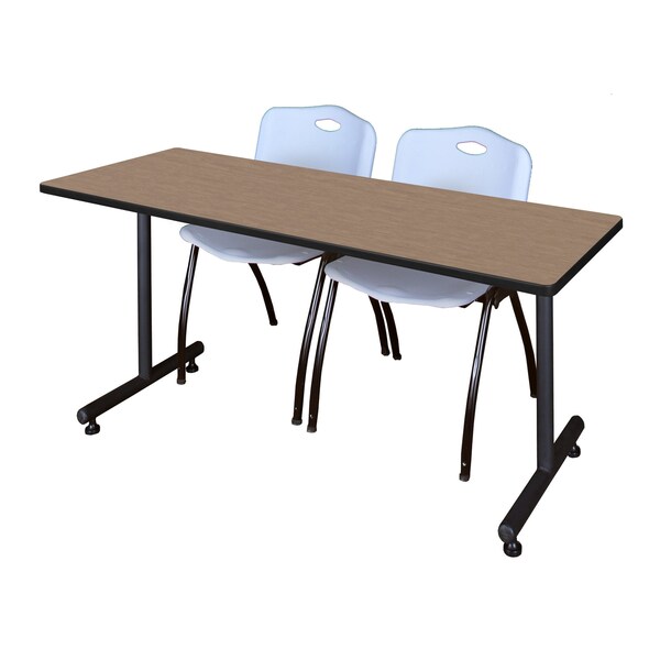 Regency Kobe T-Base Training Seminar Table W/ 2 M Stack Chairs, 72 in W, 24 in L, Noble Oak - MKTRCT7224NO47GY