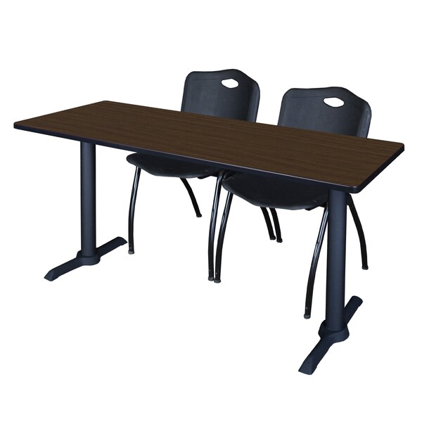 Regency Cain T-Base Training Seminar Table W/ 2 M Stack Chairs, 60 in W, 24 in L, Neo Walnut - MTRCT6024NW47BK